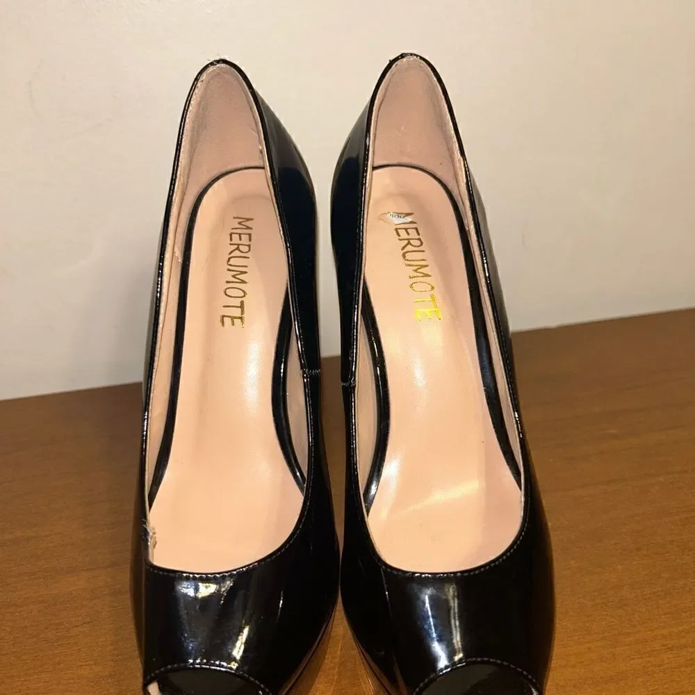 Patten leather open toe platform stilettos size7